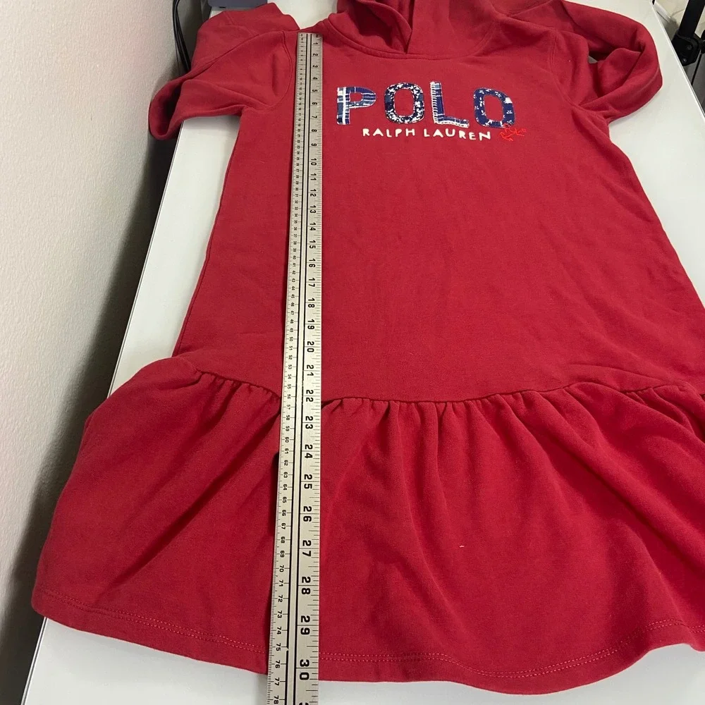 Ralph Lauren Kids Girls Red Polo‎ Logo Fleece Hoodie Dress Size L 12-14 NWT